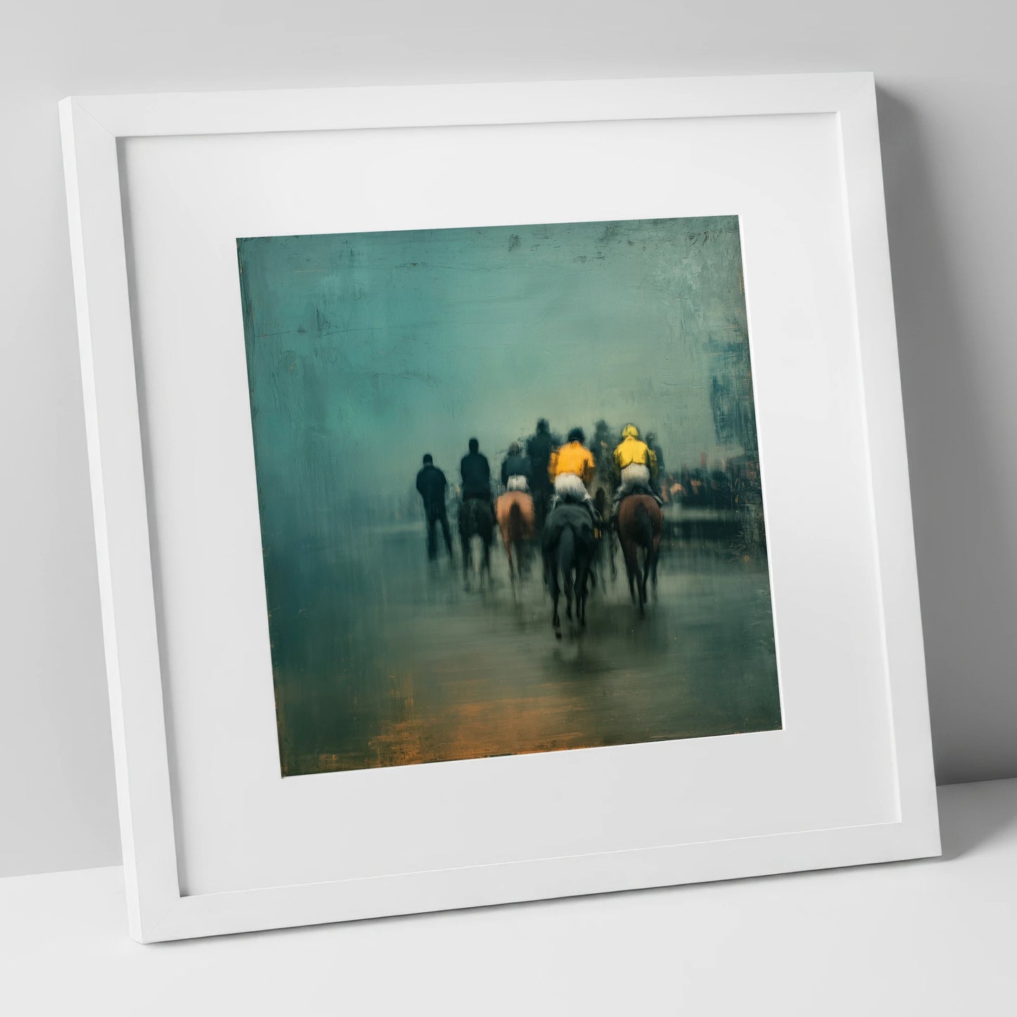 The Early Lot racing horse art print in white frame