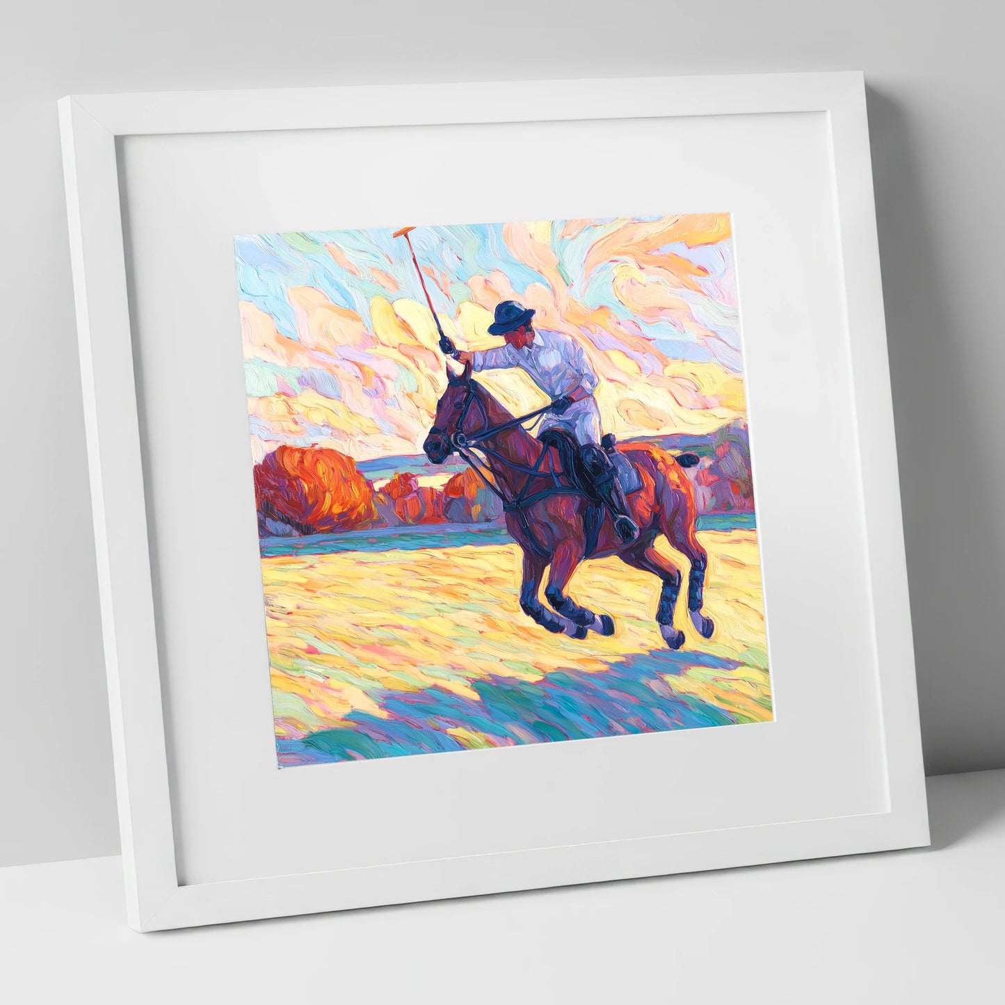 The Final Chukka polo horse art print in white frame