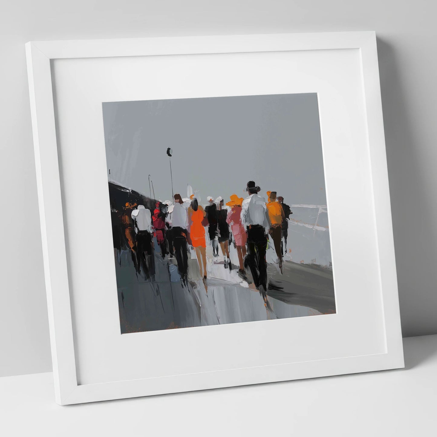The Grandstand Parade racing horse art print in white frame