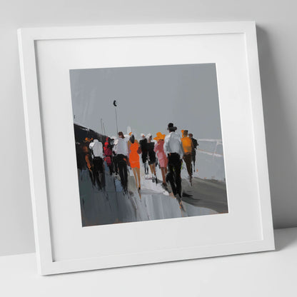 The Grandstand Parade racing horse art print in white frame