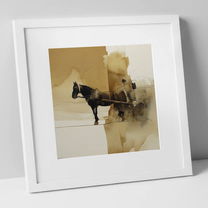 The Sepia Draught working horse art print in white frame