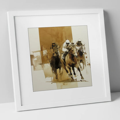 The Final Furlong racing horse art print in white frame
