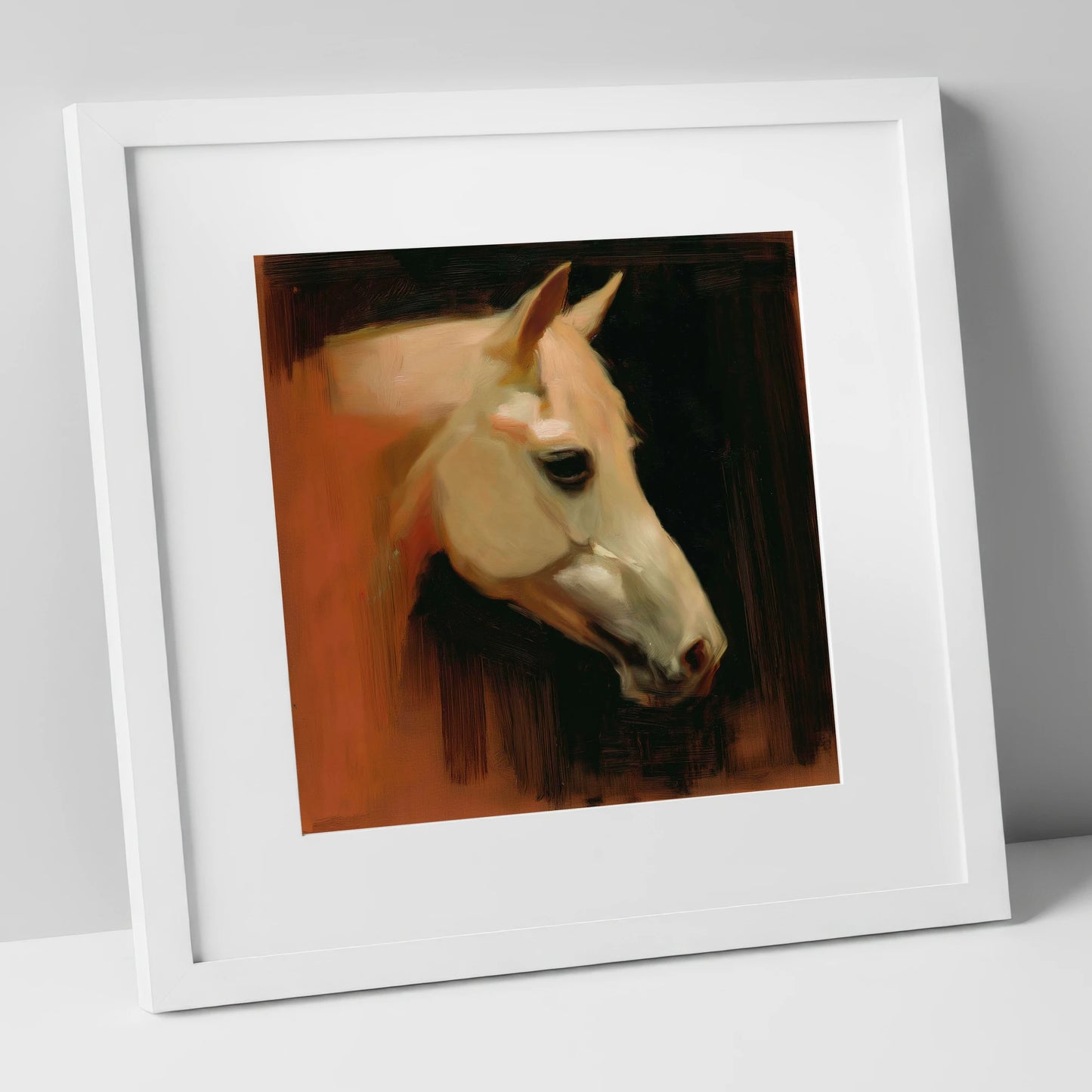 The Terracotta Portrait horse portrait art print in white frame