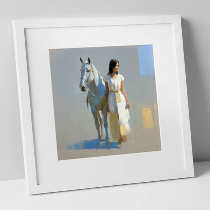 Beside the Grey horse & rider art print in white frame