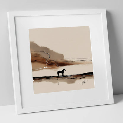 Lightning on the Horizon horse landscape art print in white frame