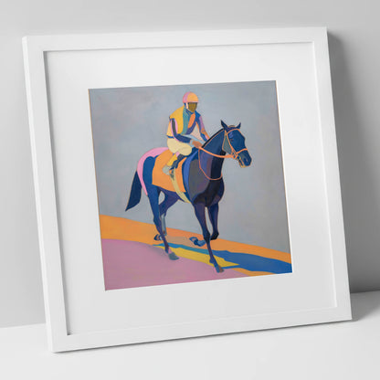 Colours To The Post racing horse art print in white frame