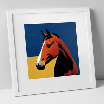 Bold Chestnut Portrait horse portrait art print in white frame