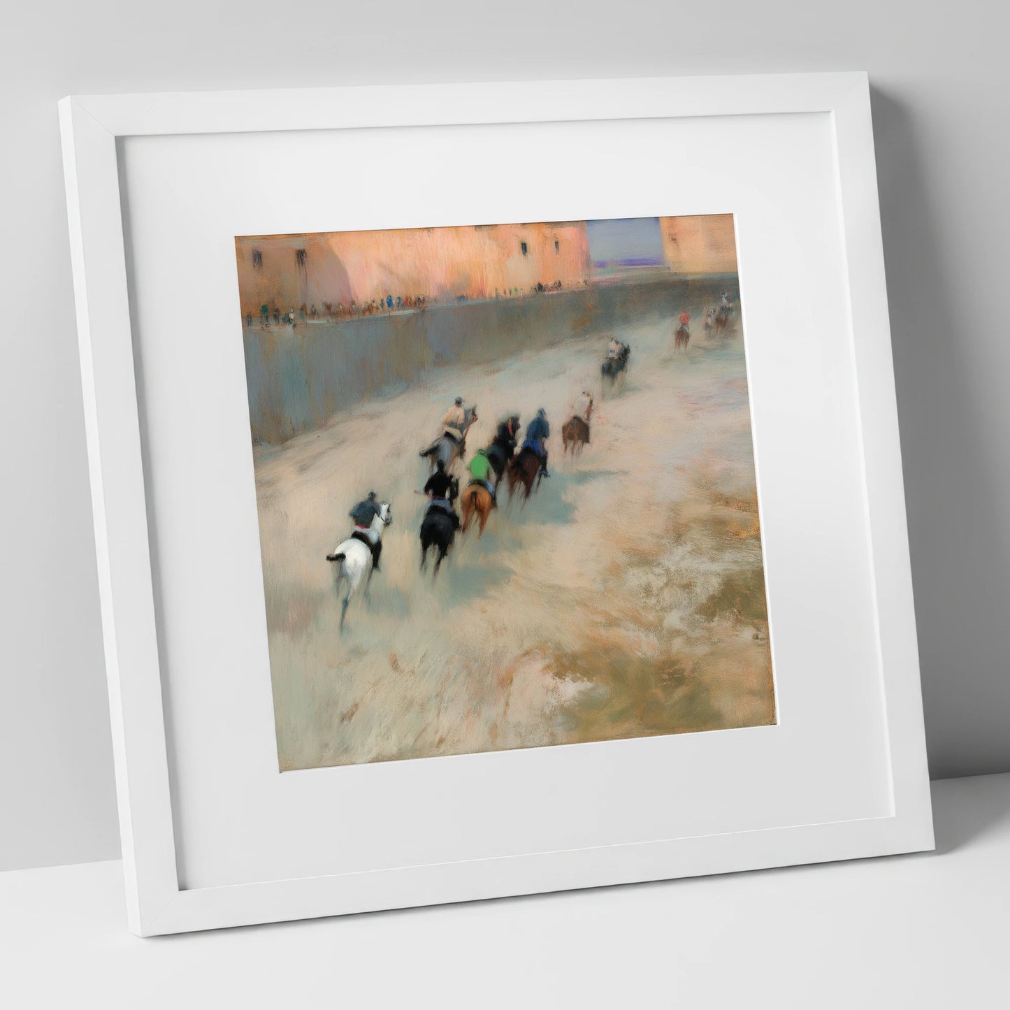 The Thundering Pack polo horse art print in white frame