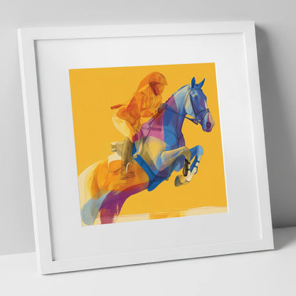 Vivid Ascent show jumping horse art print in white frame