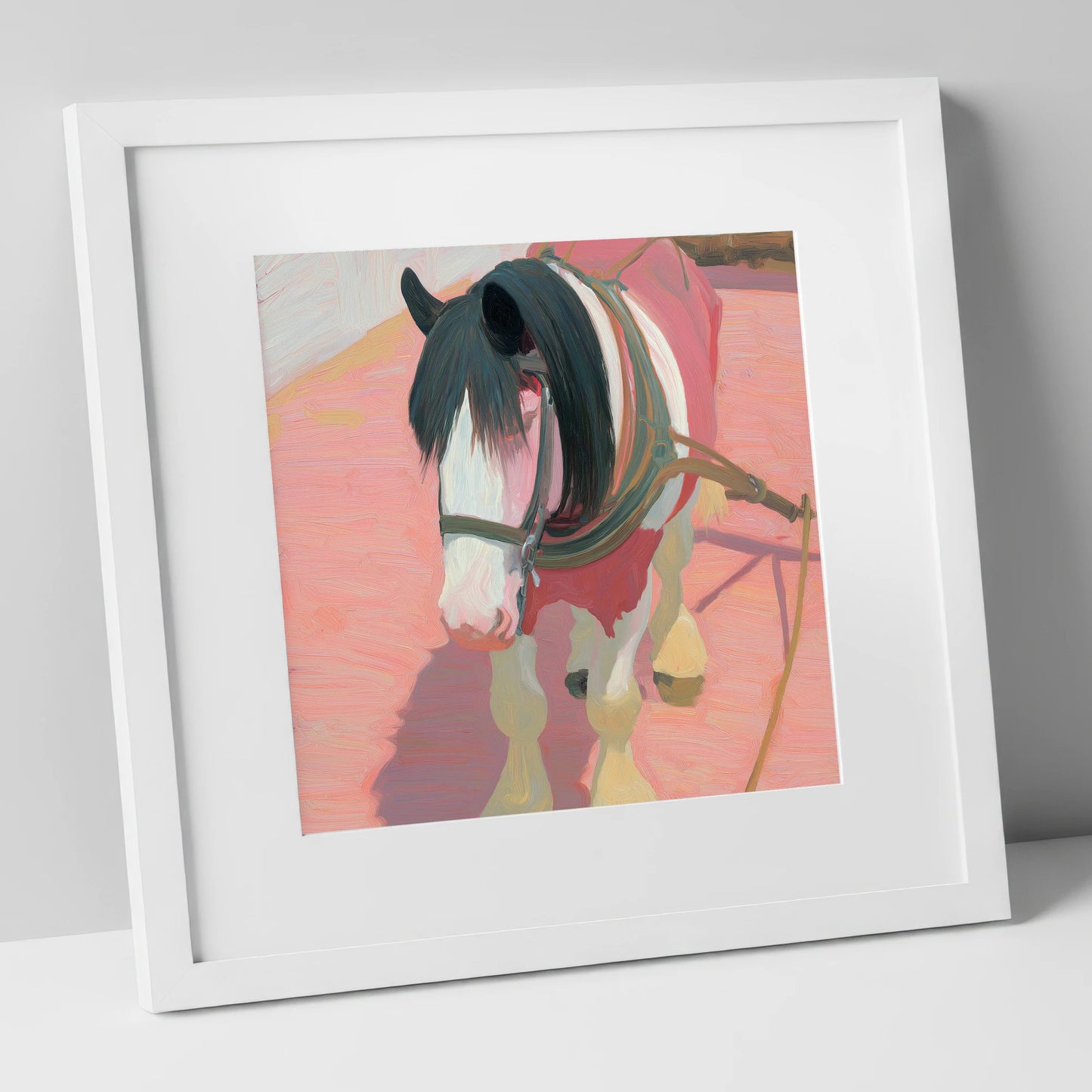 The Patient Draught working horse art print in white frame