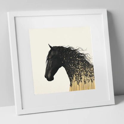 Gilded Midnight Equine horse breed art print in white frame