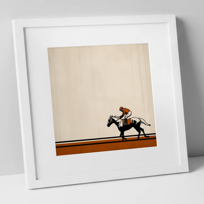 The Final Furlong racing horse art print in white frame