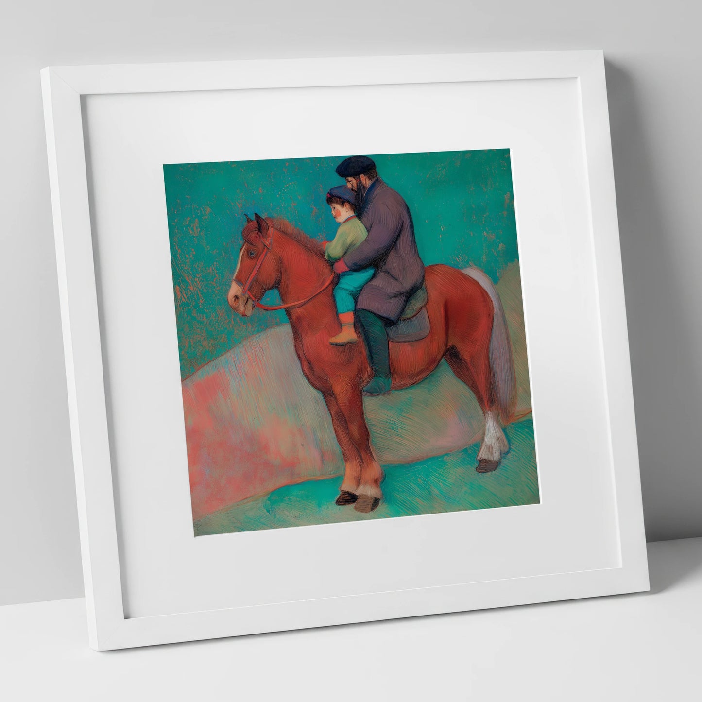 A Shared Journey horse & rider art print in white frame