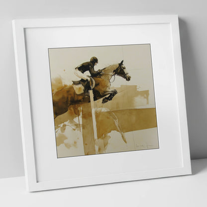 The Perfect Bascule show jumping horse art print in white frame