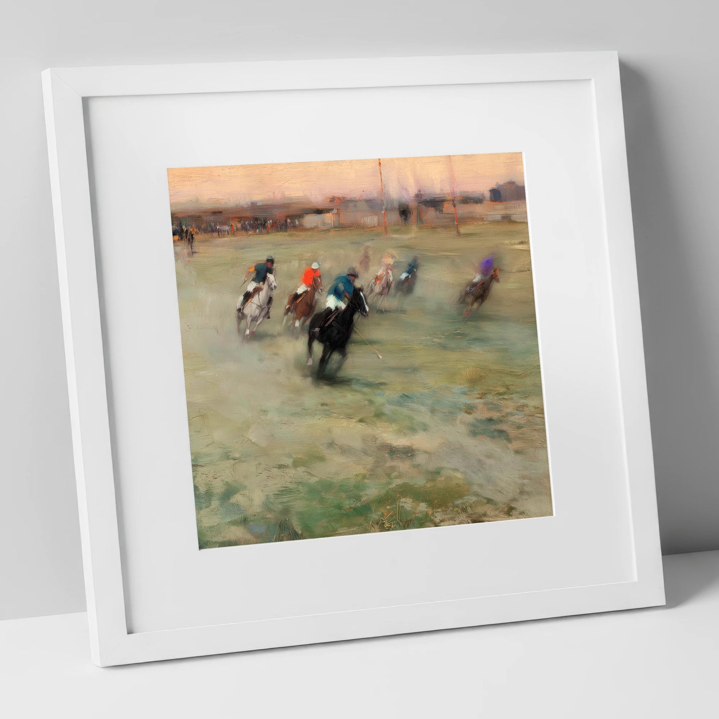 The Heat of the Chukka polo horse art print in white frame