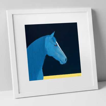 Azure Equine Profile horse breed art print in white frame