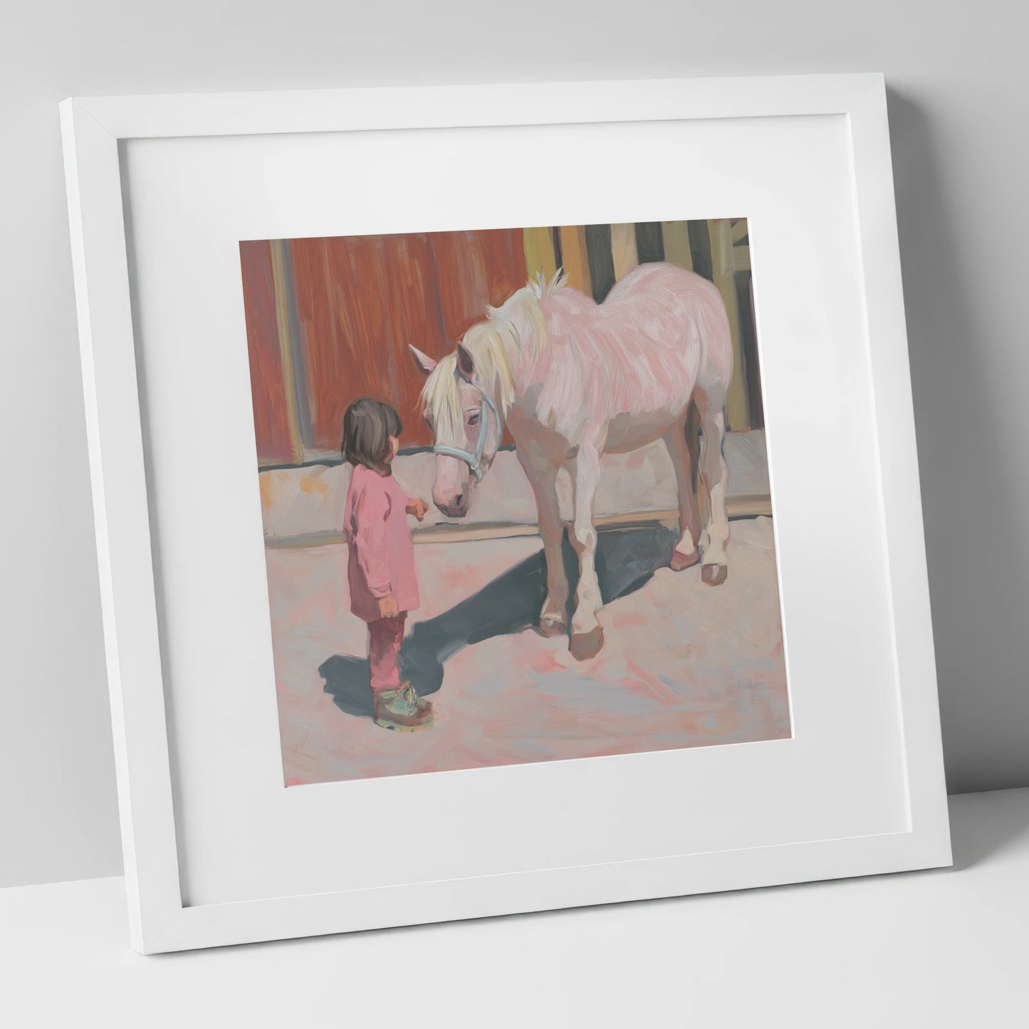 A Quiet Connection horse & rider art print in white frame