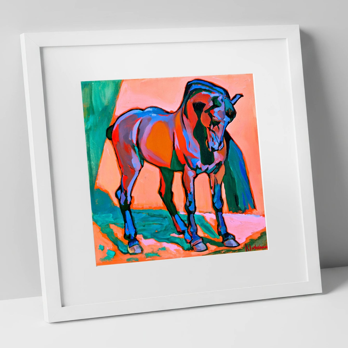 Vivid Abstract Standing Horse horse breed art print in white frame