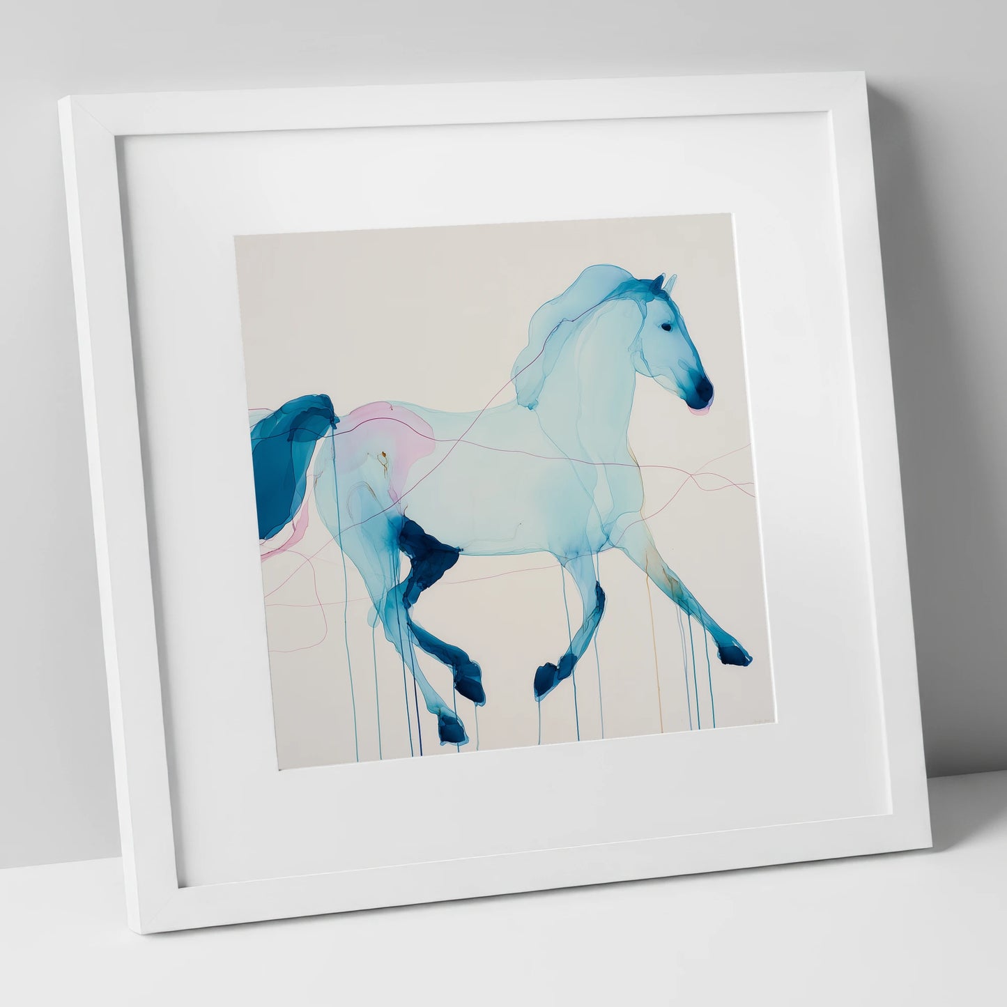Fluid Azure Grace horse breed art print in white frame