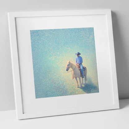 Luminous Solitude western horse art print in white frame