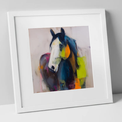 Vivid Equine Expression horse portrait art print in white frame