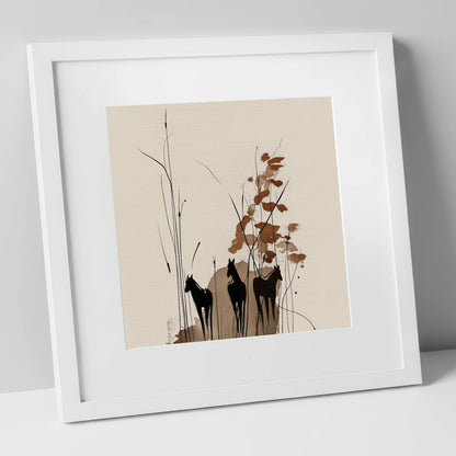 Serenity in the Reeds wild horses art print in white frame