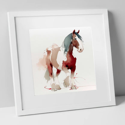 Crimson Wash Heavy Horse horse breed art print in white frame