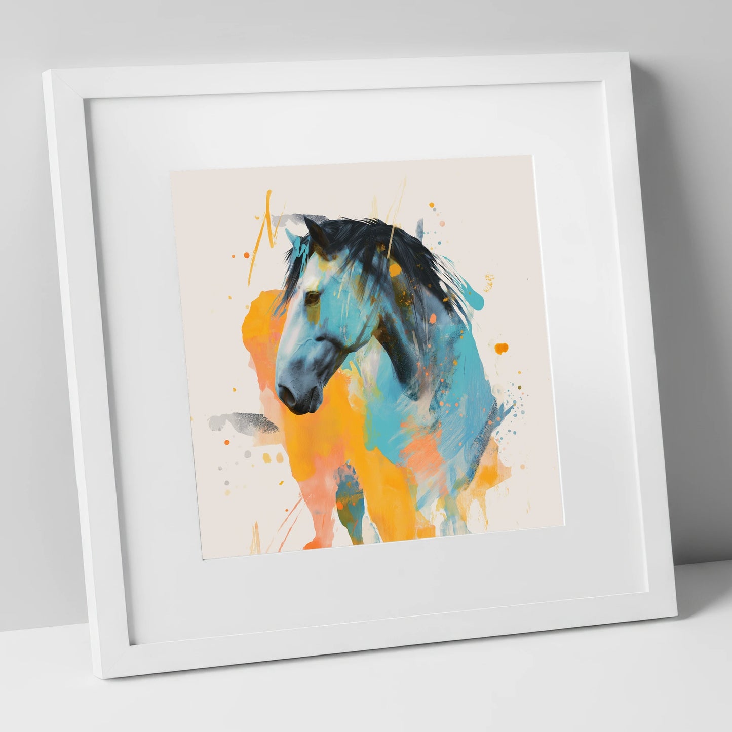Azure Spirit horse portrait art print in white frame