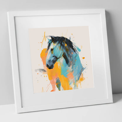 Azure Spirit horse portrait art print in white frame