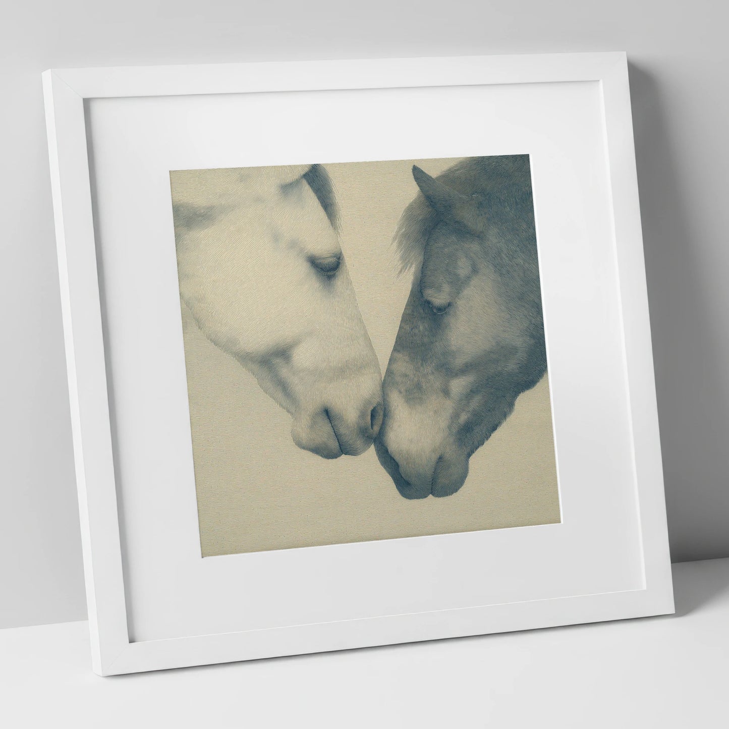Quiet Connection horse portrait art print in white frame