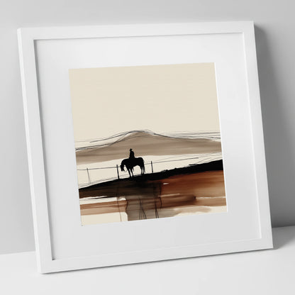 Western Solitude western horse art print in white frame