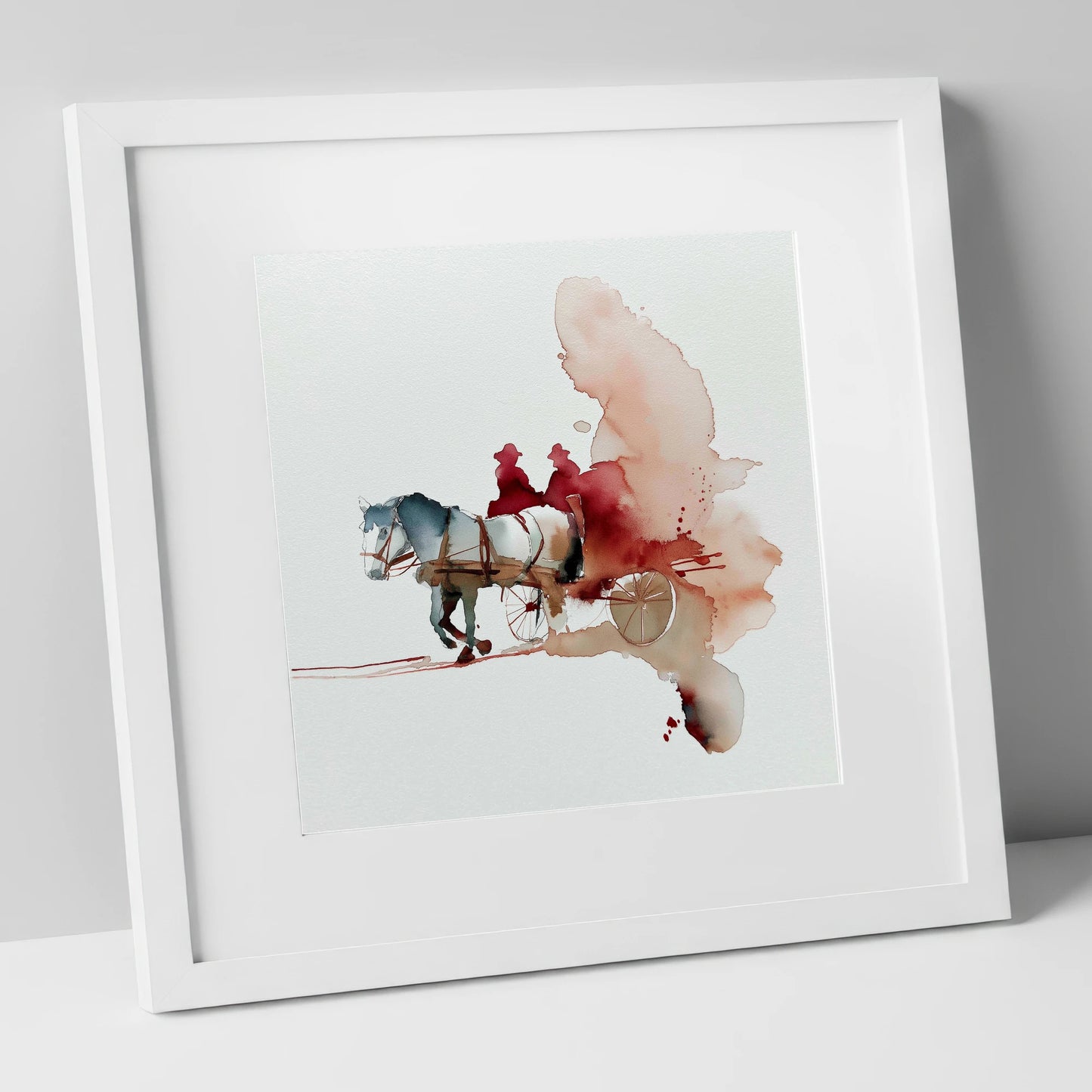 Crimson Passage working horse art print in white frame