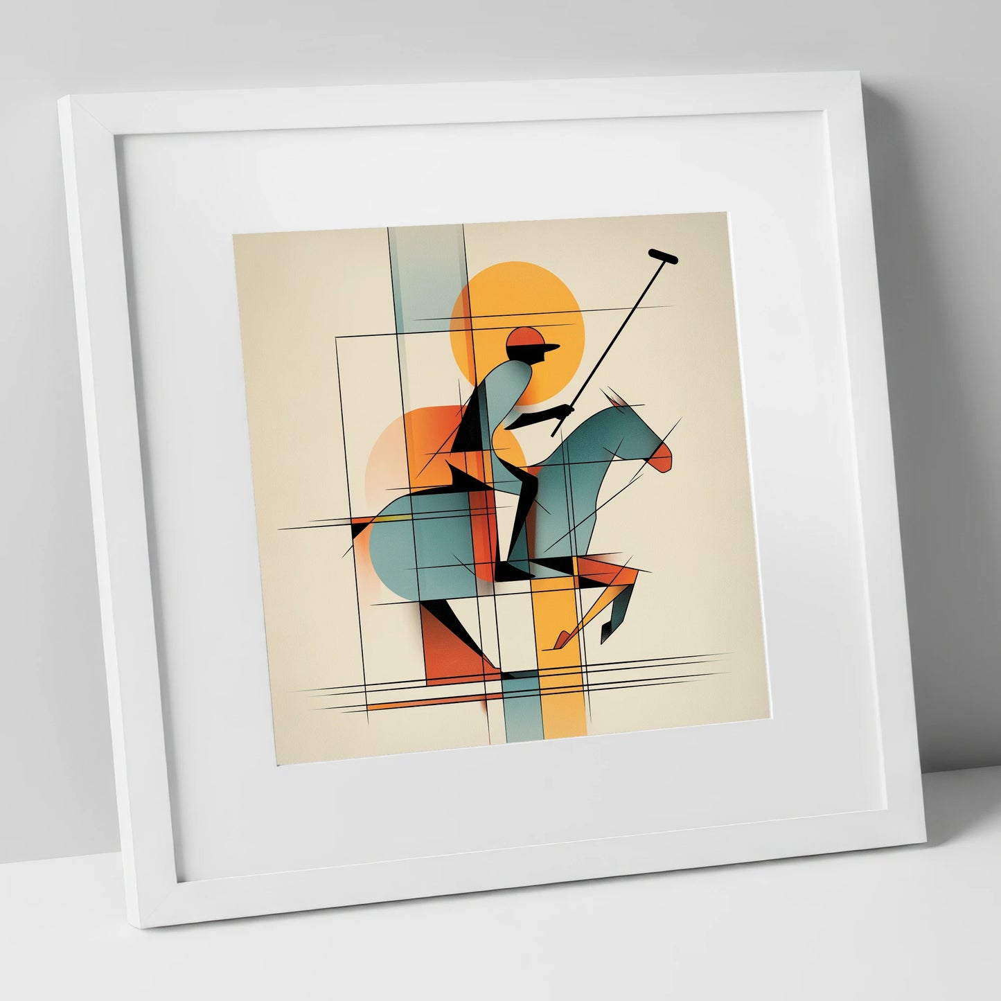 Structured Chukka polo horse art print in white frame