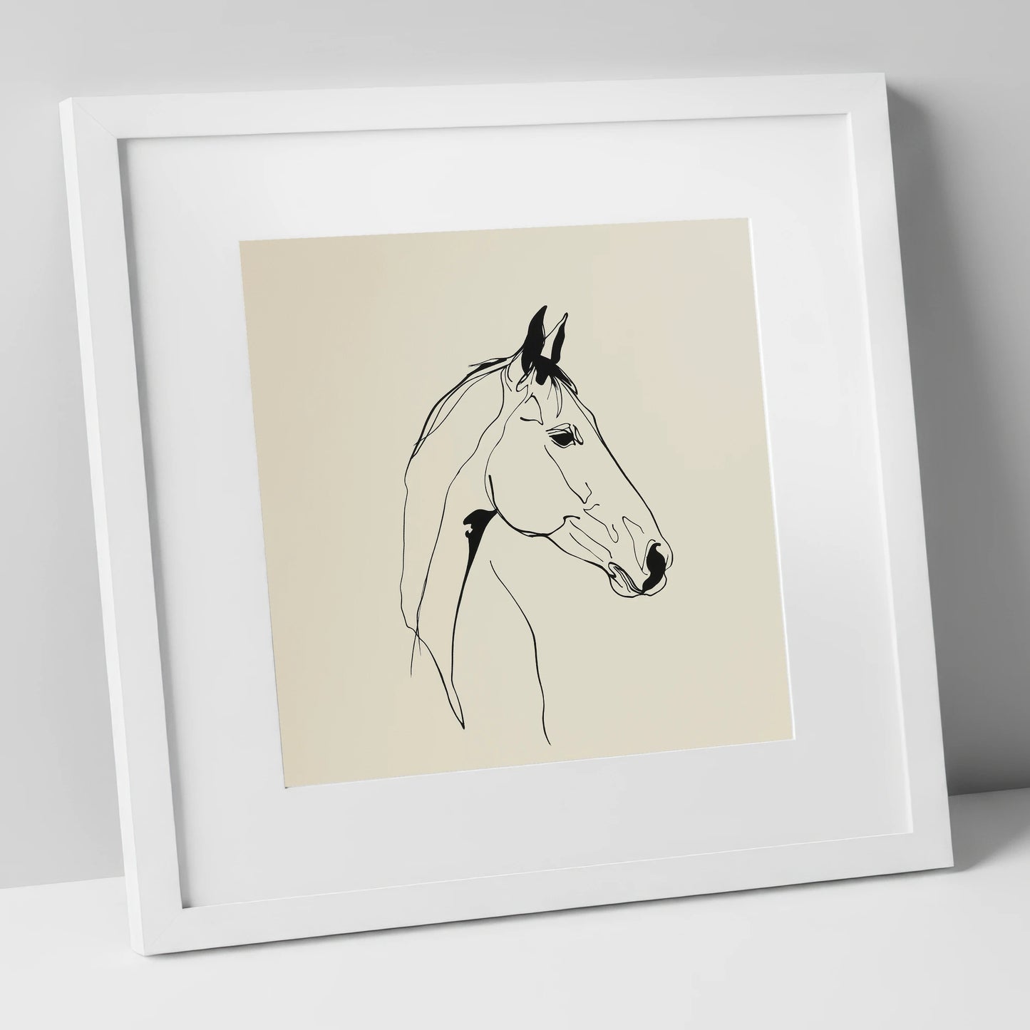 Elegant Equine Profile horse portrait art print in white frame