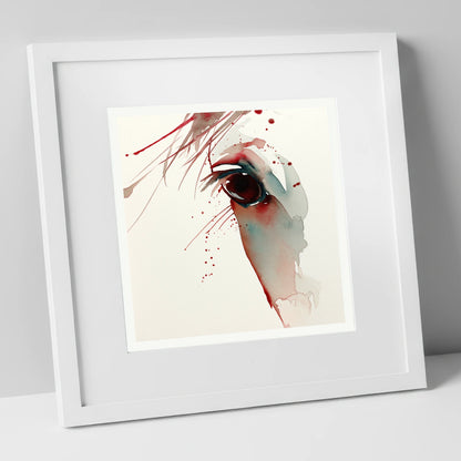 Crimson Gaze horse portrait art print in white frame