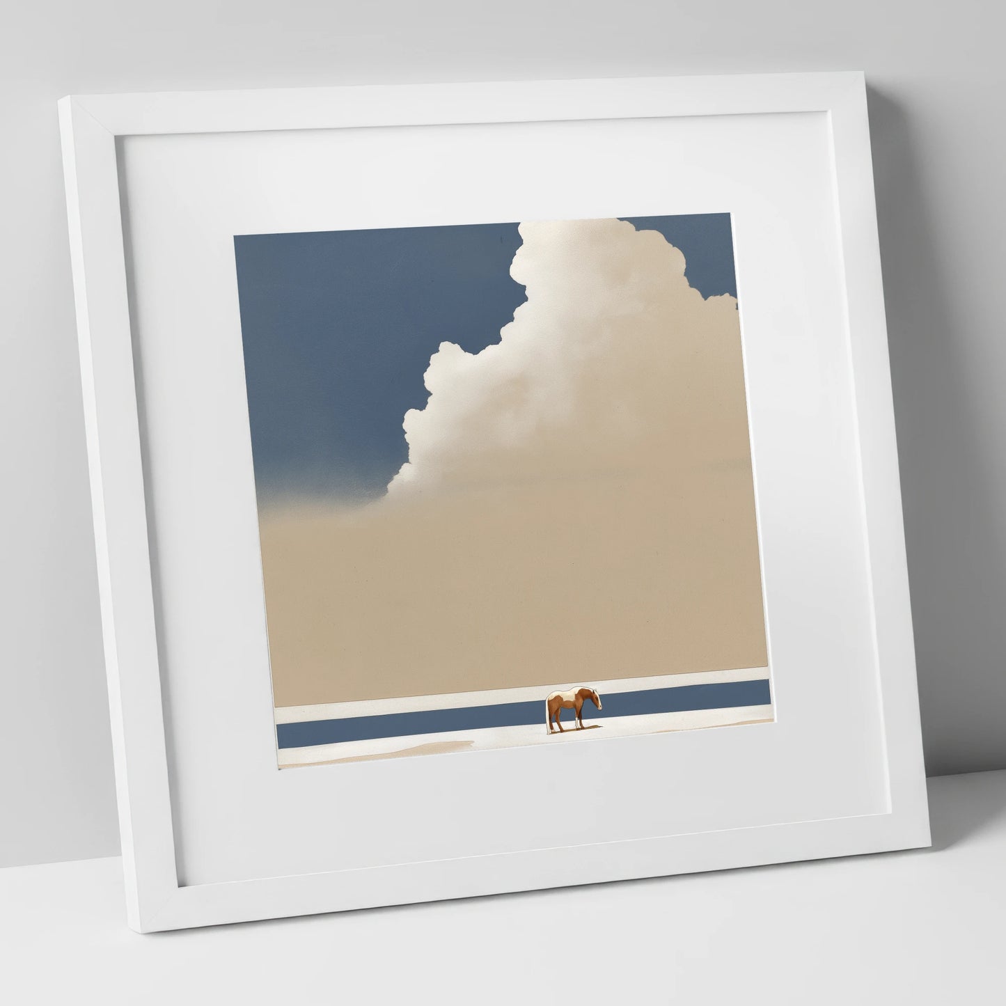 Vast Blue Expanse horse landscape art print in white frame