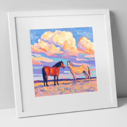 Under Painted Skies horse landscape art print in white frame