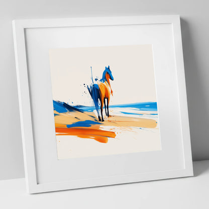 Azure Shoreline Spirit horse landscape art print in white frame