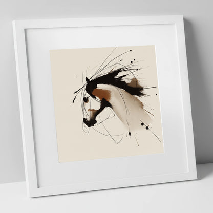 Ink Wash Equine Profile horse portrait art print in white frame
