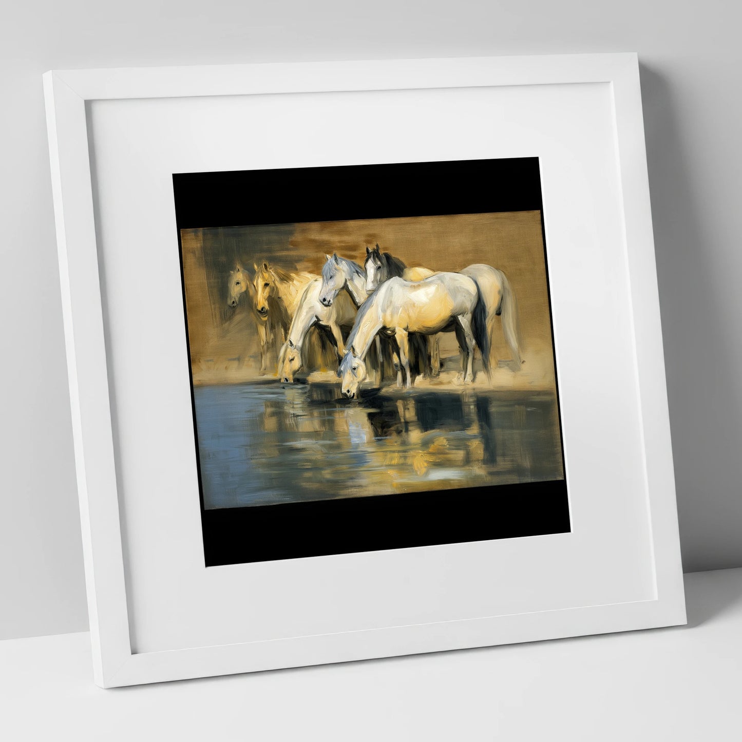 Reflections of the Herd wild horses art print in white frame