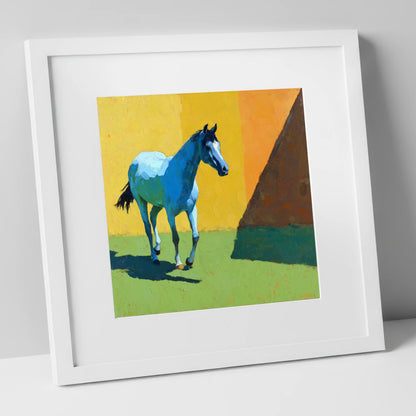 Cerulean Summer Stride horse breed art print in white frame