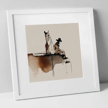 Resting on the Ridge western horse art print in white frame