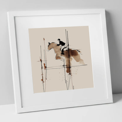The Instant of Ascent show jumping horse art print in white frame