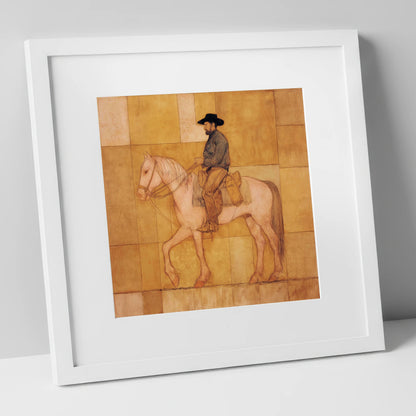 The Golden Trail western horse art print in white frame