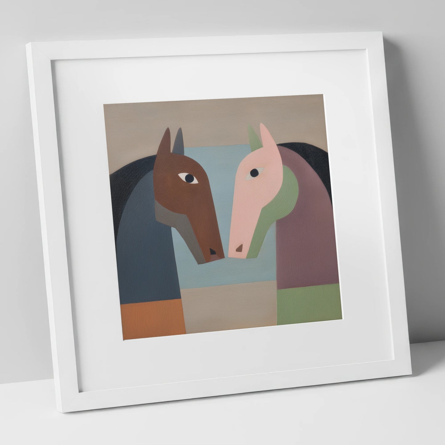 Structured Connection horse portrait art print in white frame