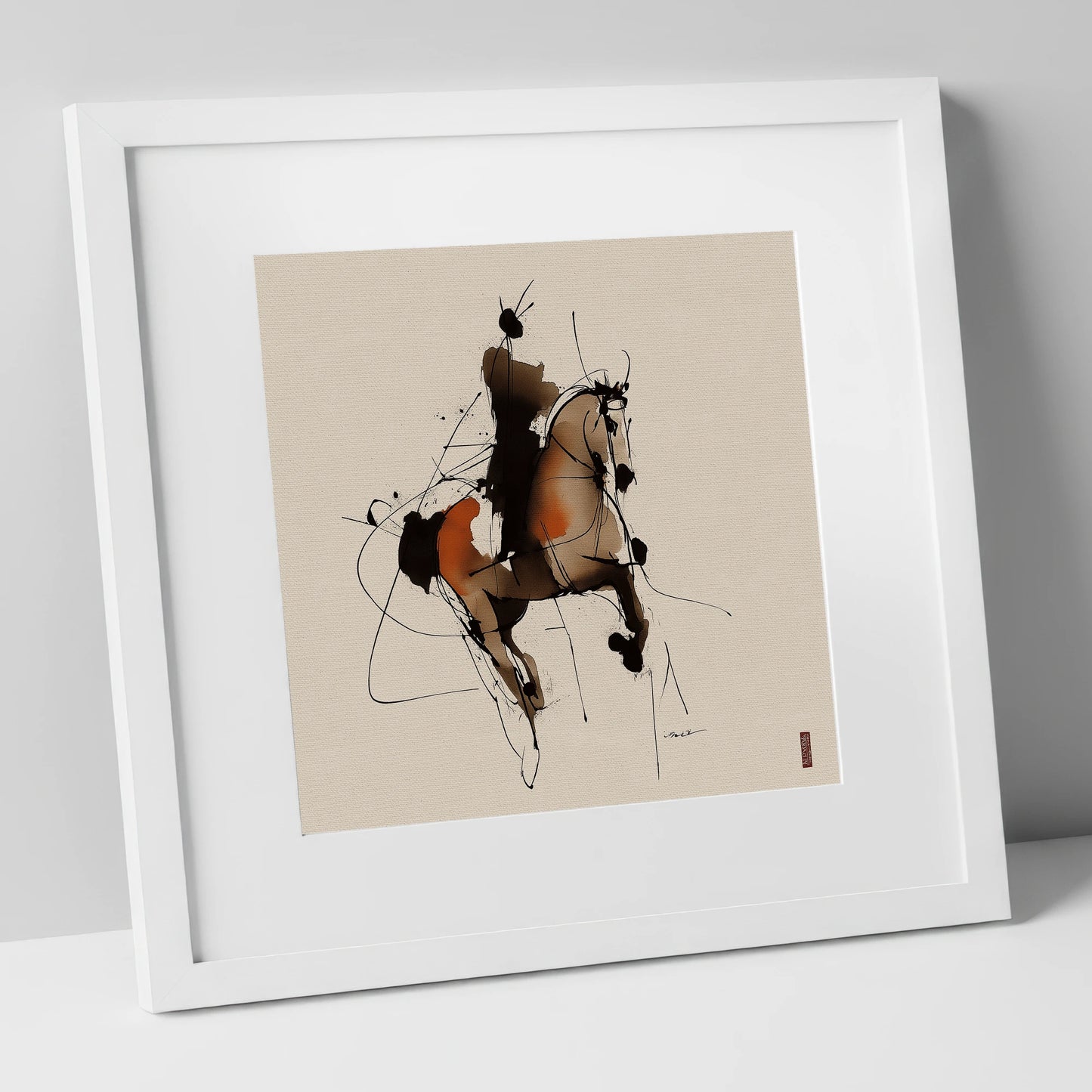 Abstract Dressage Silhouette dressage horse art print in white frame