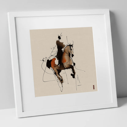 Abstract Dressage Silhouette dressage horse art print in white frame