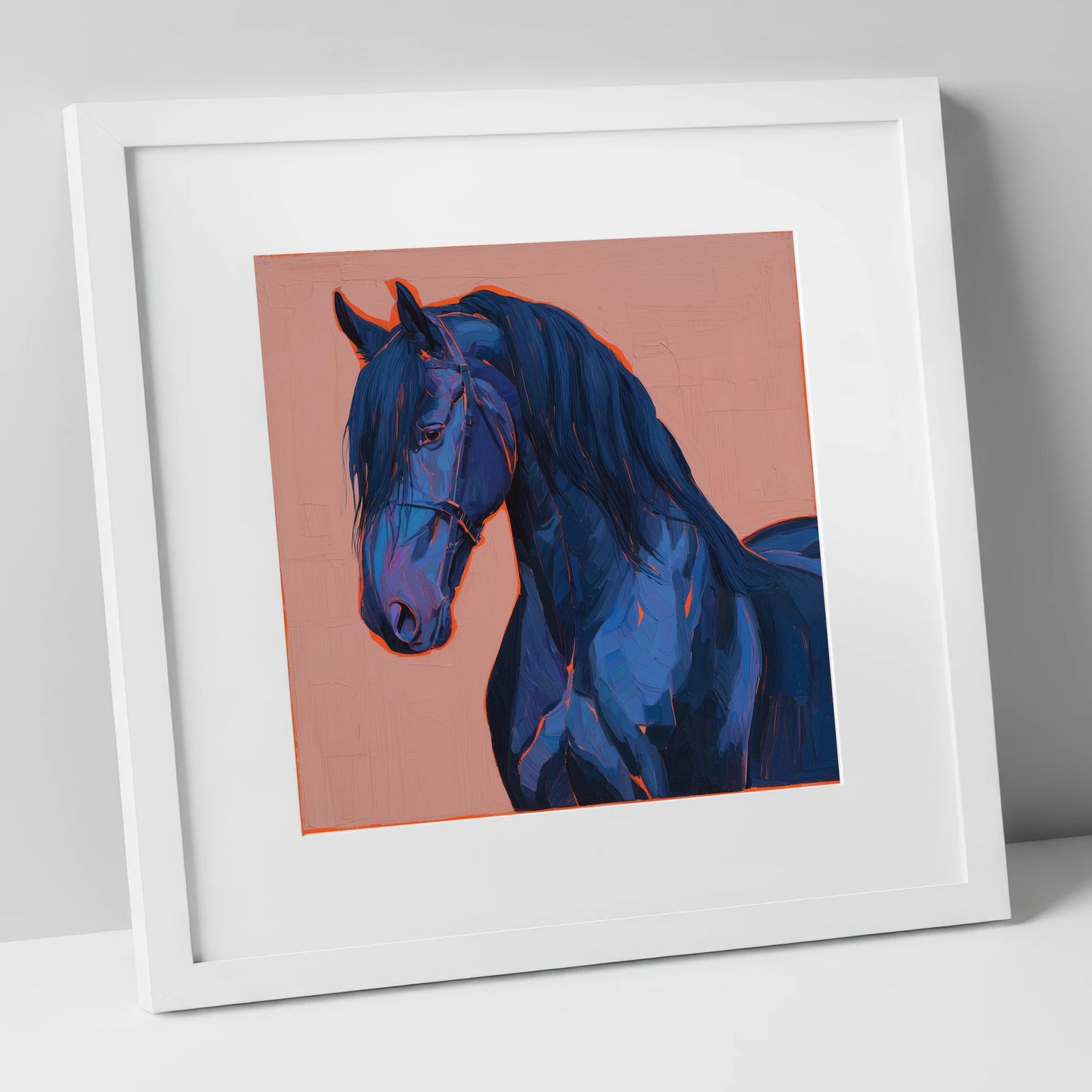 Midnight Blue Majesty horse breed art print in white frame