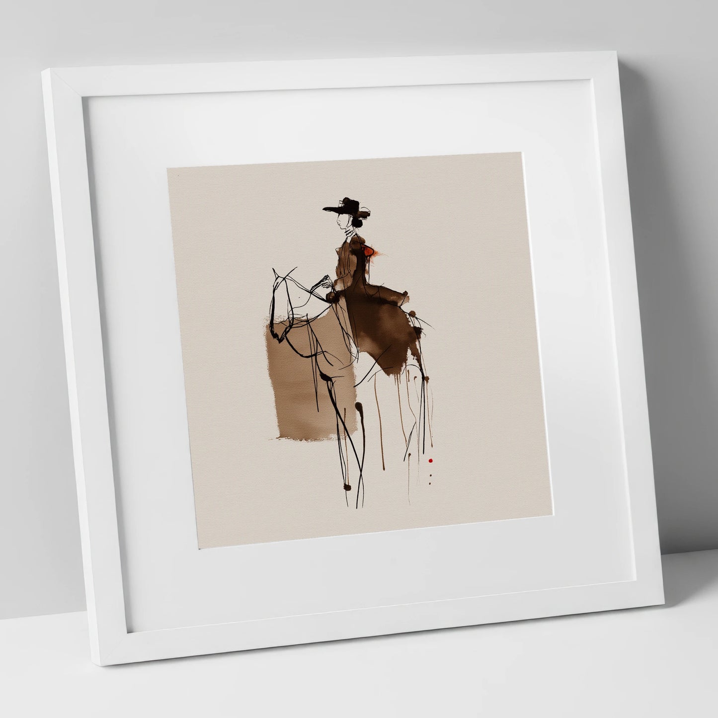 Timeless Western Rider western horse art print in white frame
