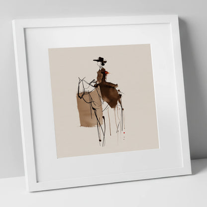 Timeless Western Rider western horse art print in white frame